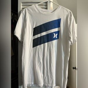 Hurley White Tee with Blue Logo Stripes